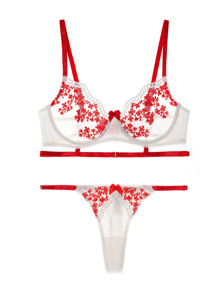Luxurious Red Floral Lace Lingerie Set With White Base Hello.LA.Girl